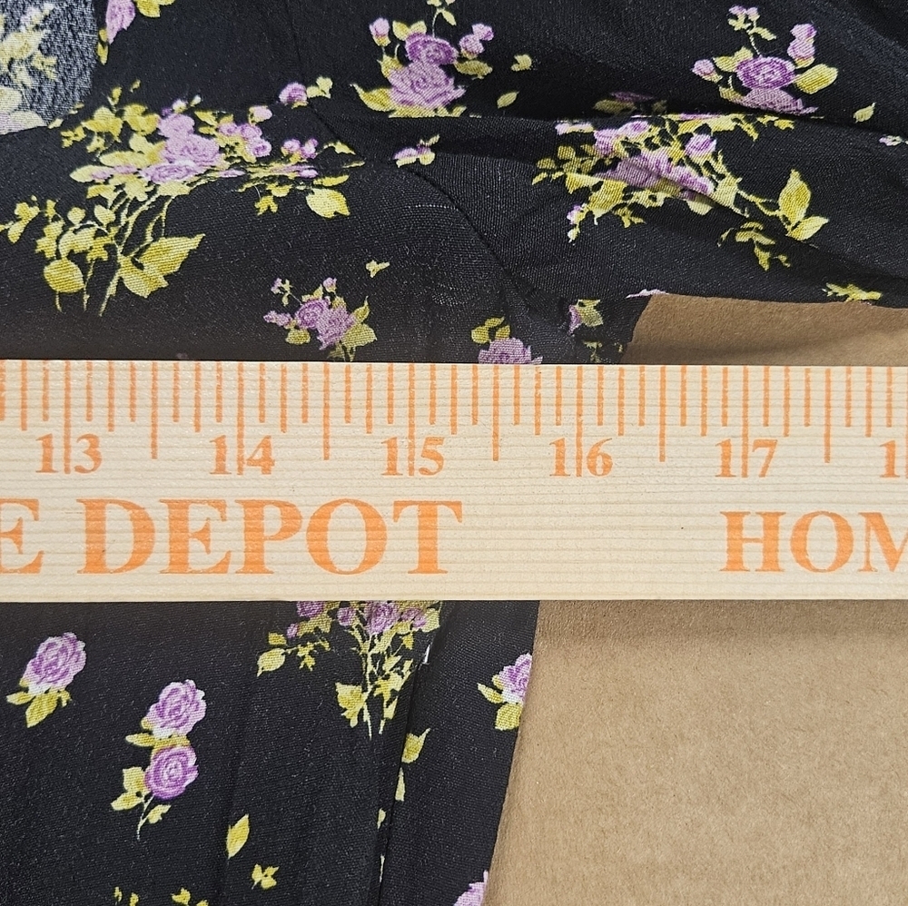 00107 Zara Floral Print Lavender Rose Mini Black Purple Long Sleeve Dress Medium - Picture 12 of 15